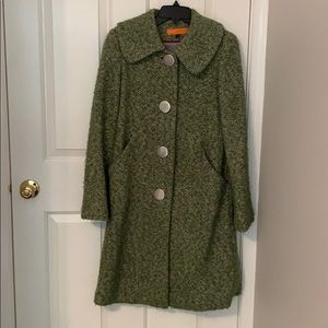 Green and White herringbone wool coat
